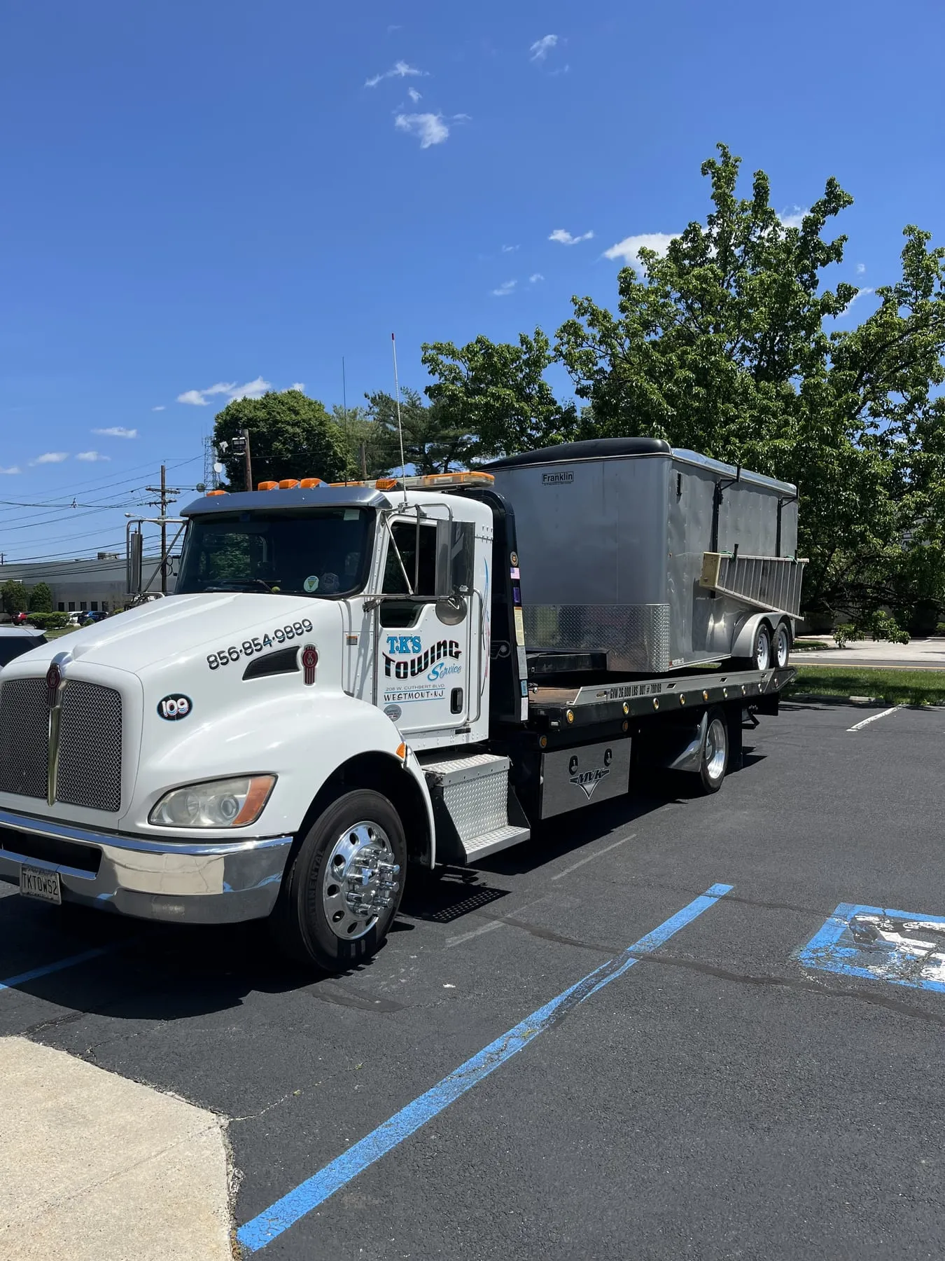A concession trailer loaded on the flatbed